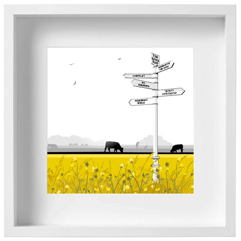 Tom Longs Post with wildflowers - Ochre - Kent and Co Framed Art Print by Nichola Kent