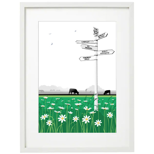 Tom Longs Post with wild flowers - Jade - A3 - Unframed Giclee Print by Nichola Kent