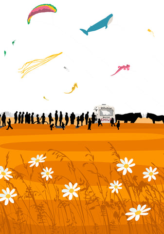 The Kite Festival - Orange - A3 - Unframed Giclee Print by Nichola Kent