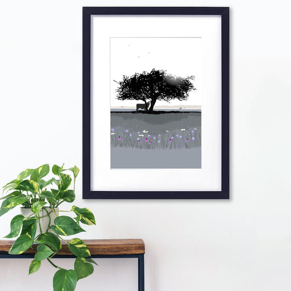 That Hawthorn Tree - Grey - A3 - Unframed Giclee Print by Nichola Kent