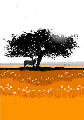 That Hawthorn Tree - Orange - A3 - Unframed Giclee Print by Nichola Kent