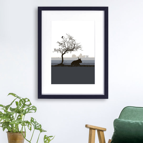 The Old Lodge View - Grey - A3 - Unframed Giclee Print by Nichola Kent