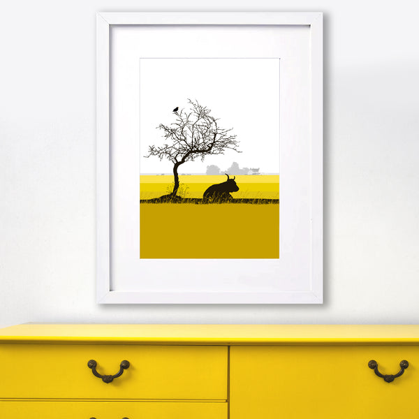 The Old Lodge View - Ochre - A3 - Unframed Giclee Print by Nichola Kent