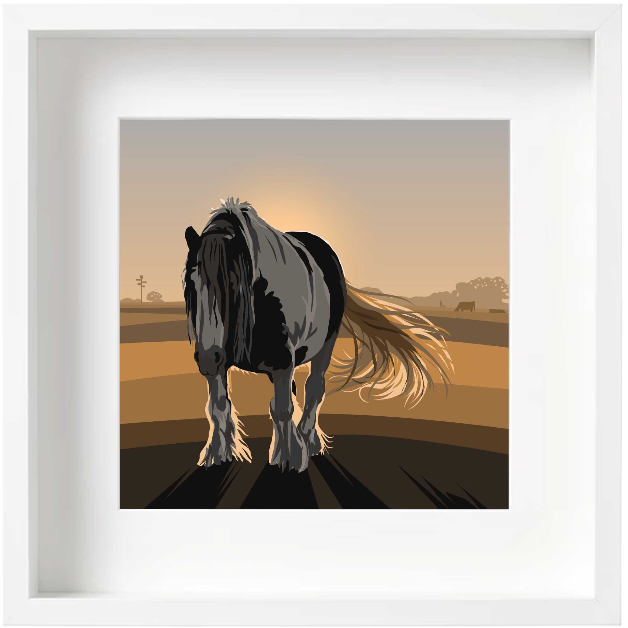 Cob Horse at Sunset - Brown - Kent and Co Framed Art Print by Nichola Kent