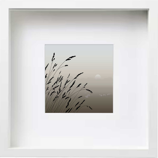 Grasses and Sleepy Sheep - Grey - Kent and Co Framed Art Print by Nichola Kent