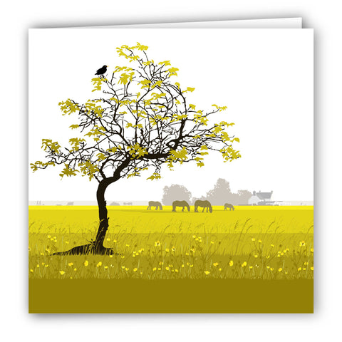 Little Tree and Horses Blank Card