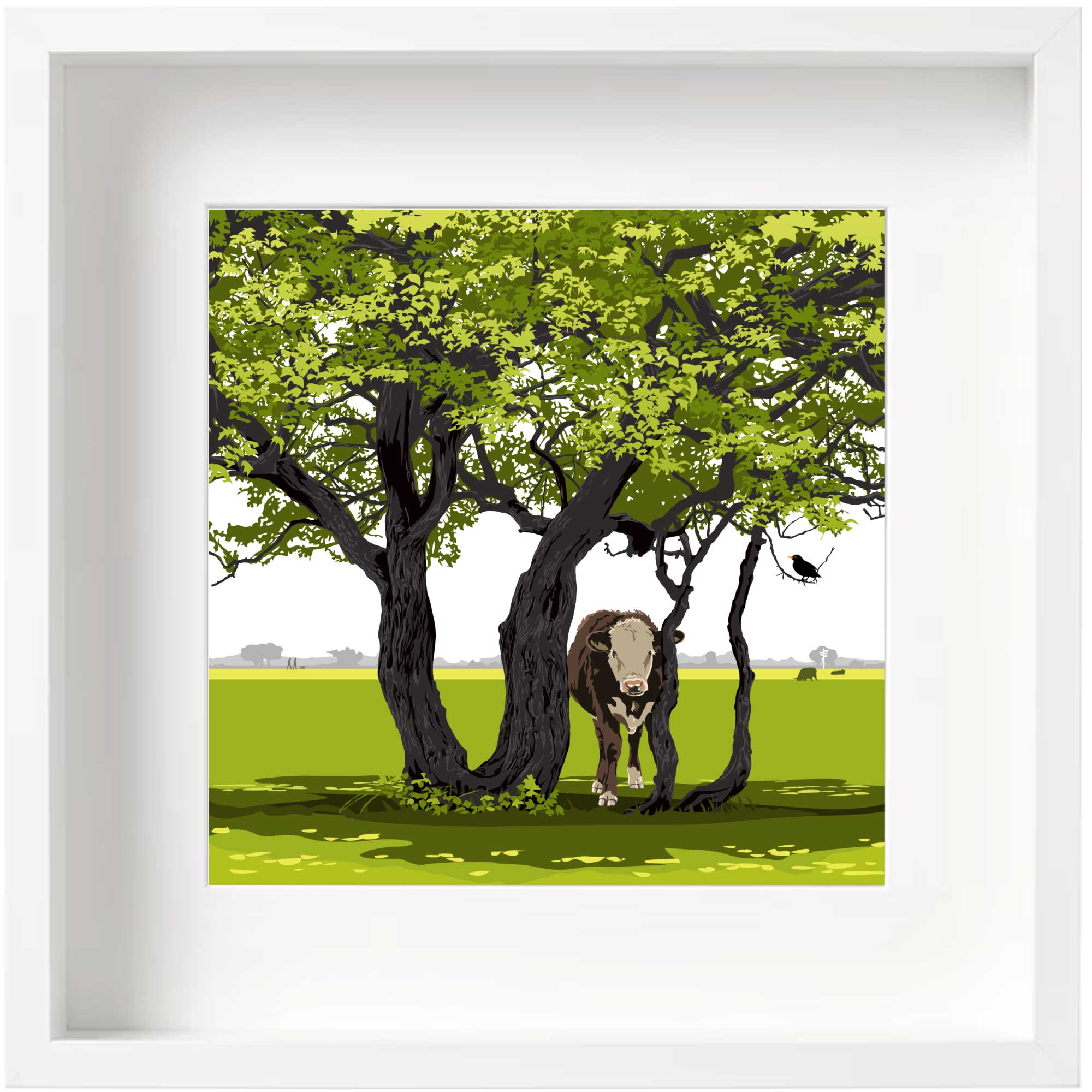 Shady Cow - Spring Green - Kent and Co Framed Art Print by Nichola Kent