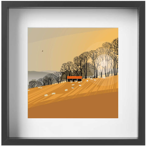 Toadsmoor Valley sheep - Orange - Kent and Co Framed Art Print by Nichola Kent