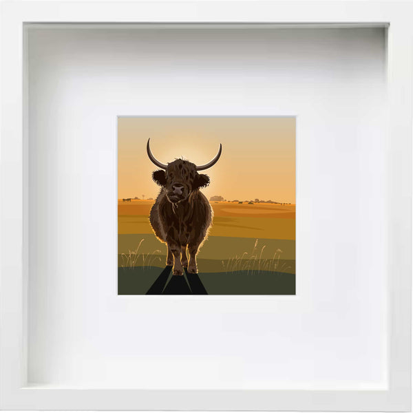 Highland Cow Sunset - Orange - Kent and Co Framed Art Print by Nichola Kent