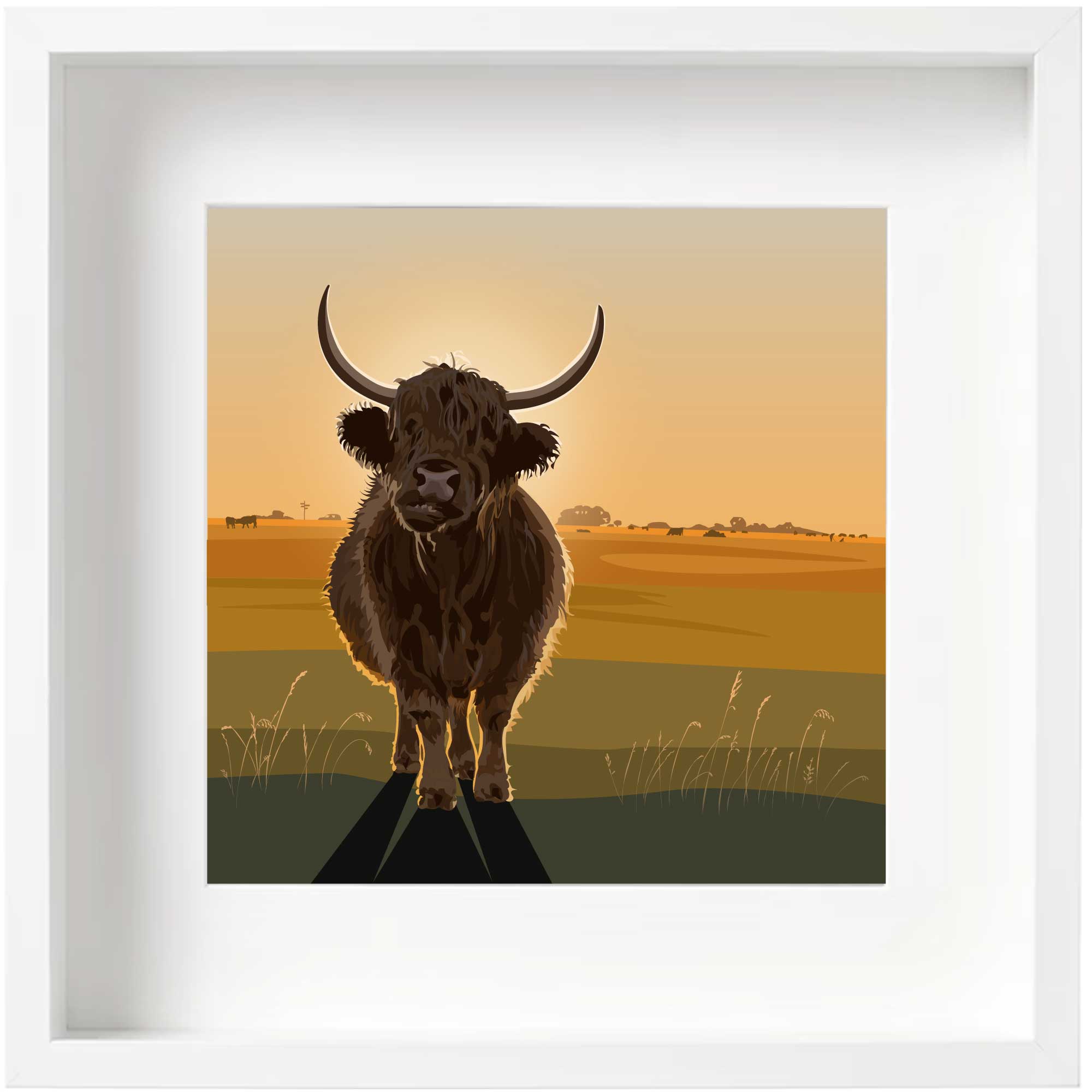 Highland Cow Sunset - Orange - Kent and Co Framed Art Print by Nichola Kent