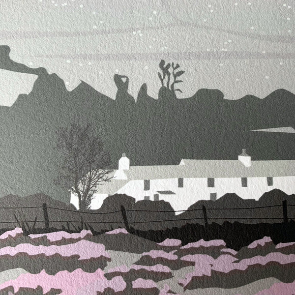 Moors Cottages - Grey - Unframed Print