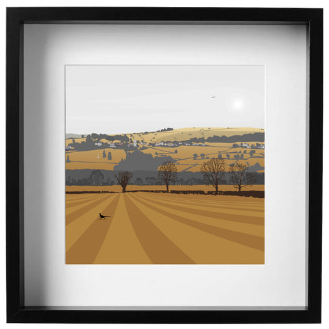Selsley Common View from the meadows, Cainscross, Gloucestershire - Rust - Kent&Co Framed Art Print by Nichola Kent