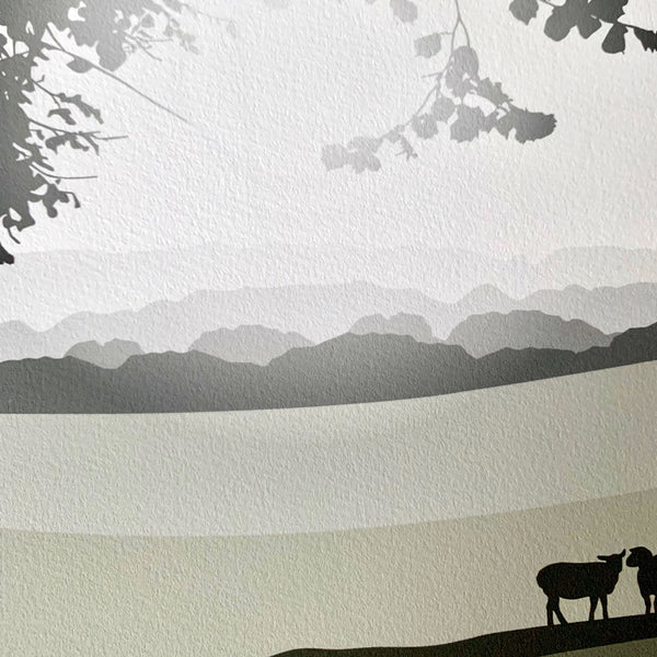 Sheep in the Meadow - Grey - Unframed Print